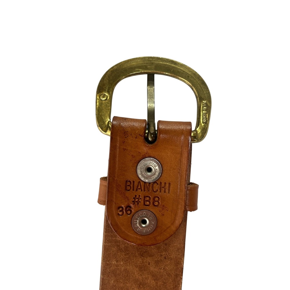 Western Bianchi B8 Basketweave Tooled Leather Belt 36 Brass Buckle Brown Cowboy - Picture 3 of 7